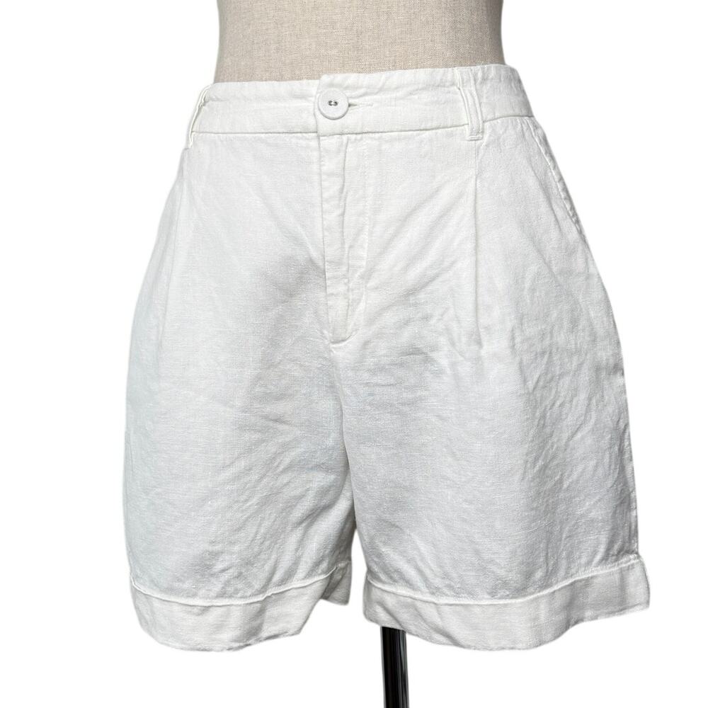 Garnet Hill 100% Linen Trouser Shorts Sea Salt White Size 4 Minimal Coastal